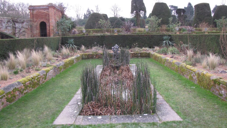 The sunken garden in winter at Packwood, Warwickshire